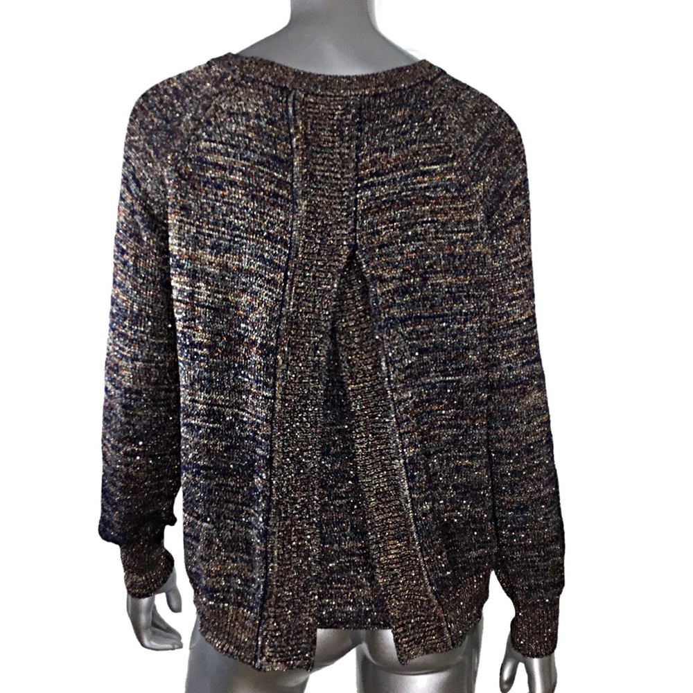 Black Metallic Split Back Sweater Medium - image 2